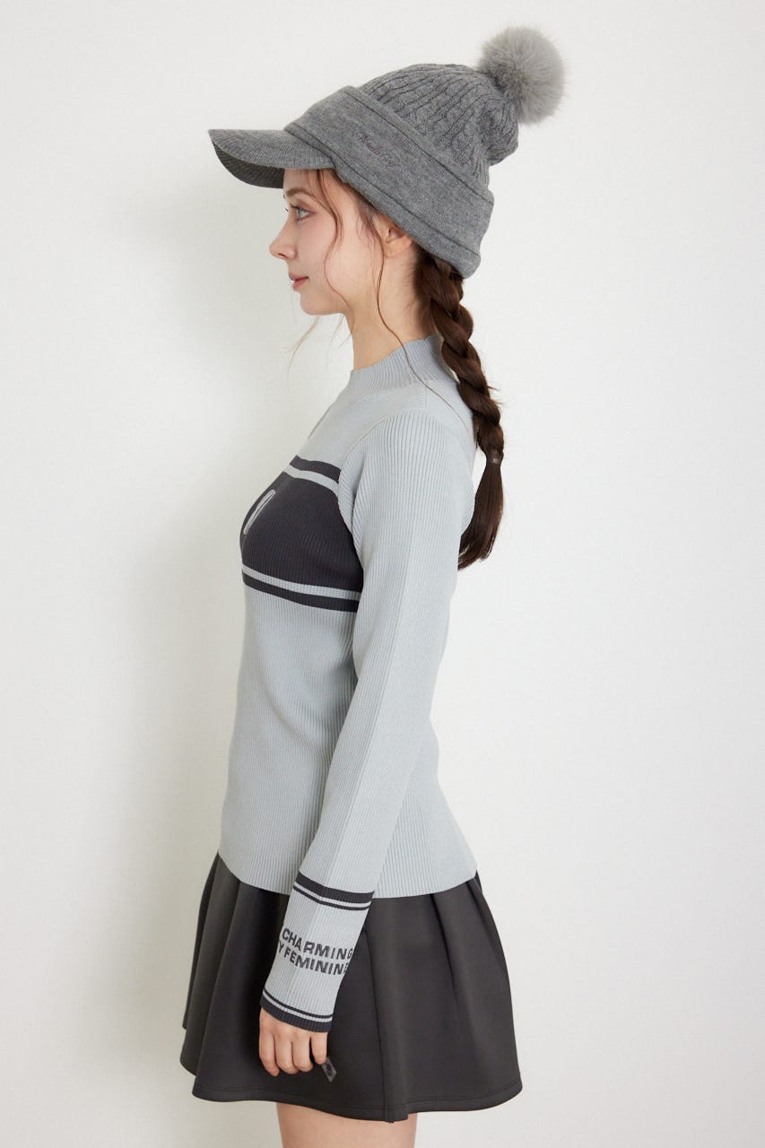 【一部店舗・WEB限定】【RIENDA GOLF】ハイネックRNDロゴリブニットトップス BLU S