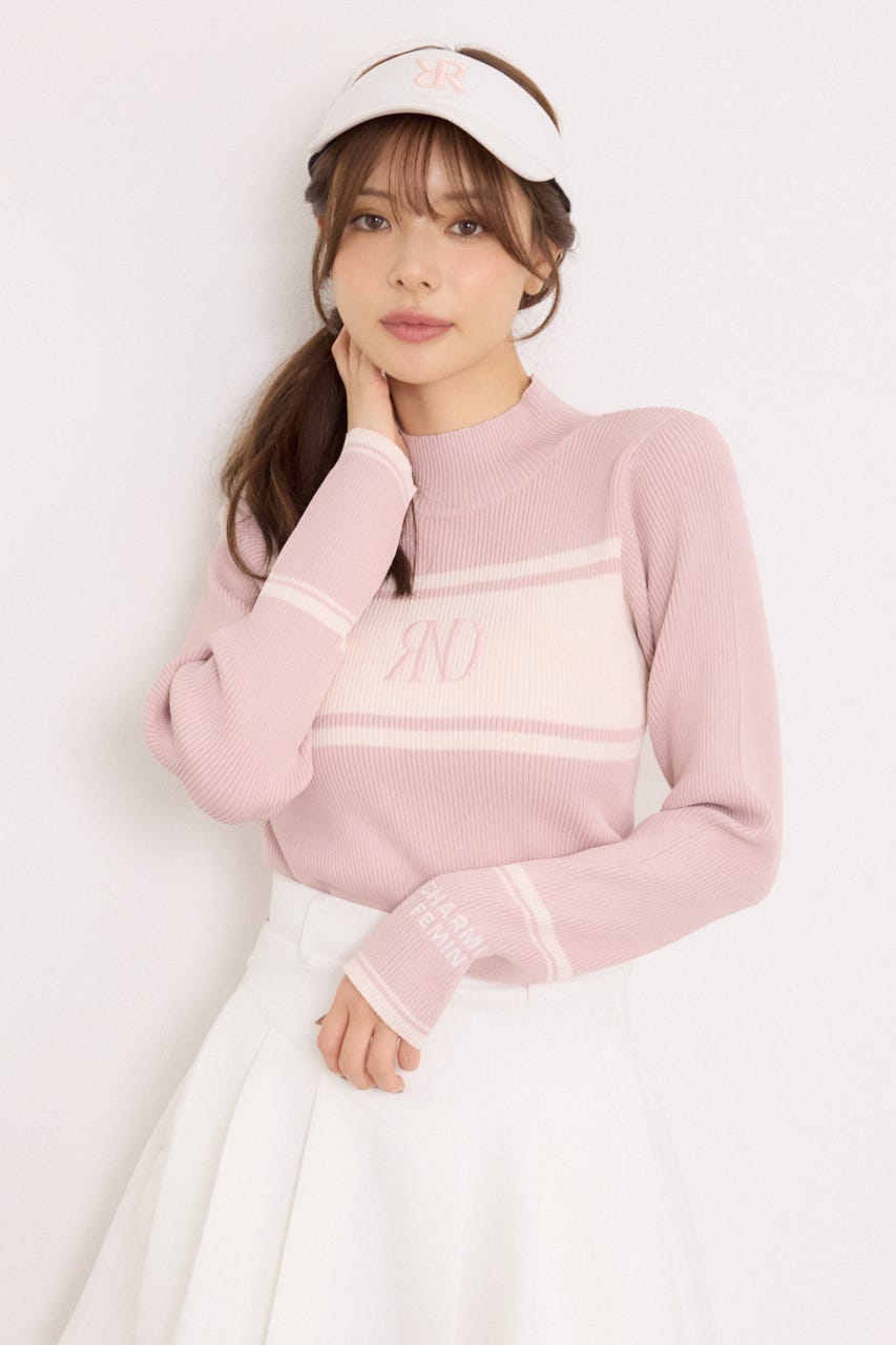 【一部店舗・WEB限定】【RIENDA GOLF】ハイネックRNDロゴリブニットトップス PNK S