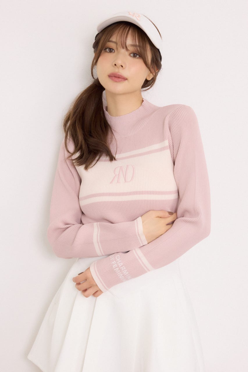 【一部店舗・WEB限定】【RIENDA GOLF】ハイネックRNDロゴリブニットトップス PNK S