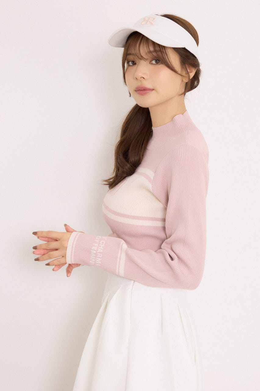 【一部店舗・WEB限定】【RIENDA GOLF】ハイネックRNDロゴリブニットトップス PNK S