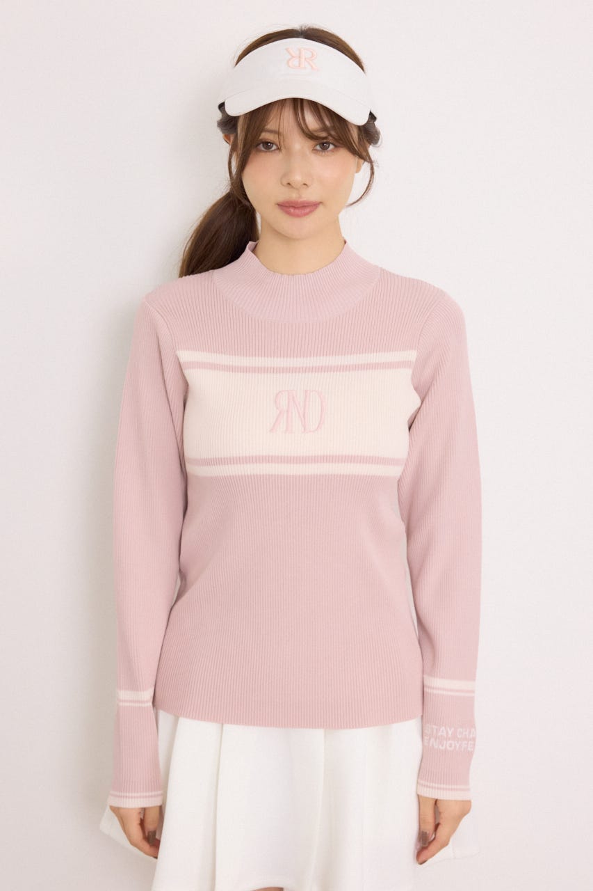 【一部店舗・WEB限定】【RIENDA GOLF】ハイネックRNDロゴリブニットトップス PNK S