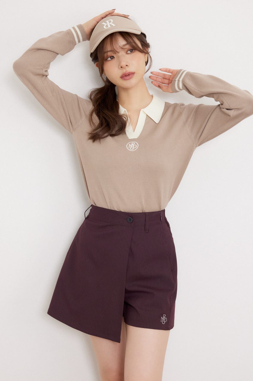 【一部店舗・WEB限定】【RIENDA GOLF】配色スキッパーニットトップス BEG M