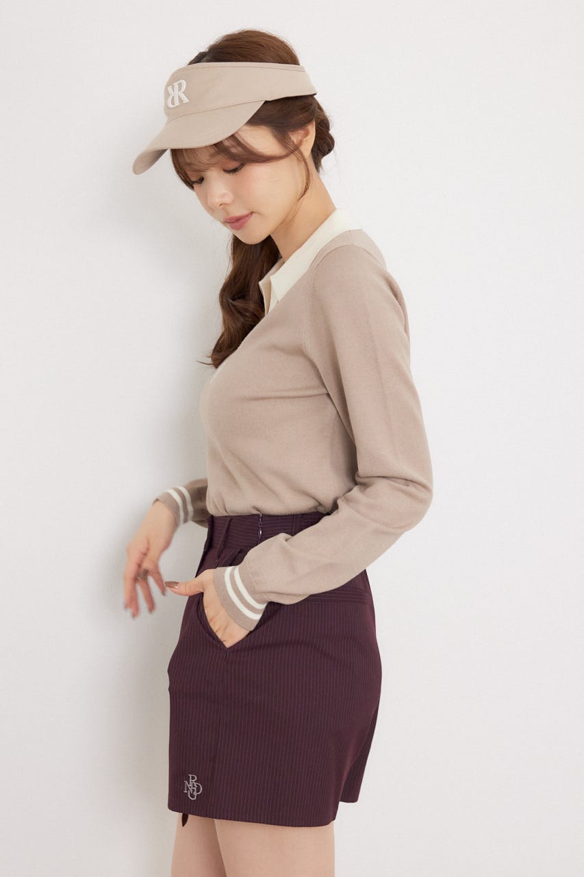 【一部店舗・WEB限定】【RIENDA GOLF】配色スキッパーニットトップス BEG M