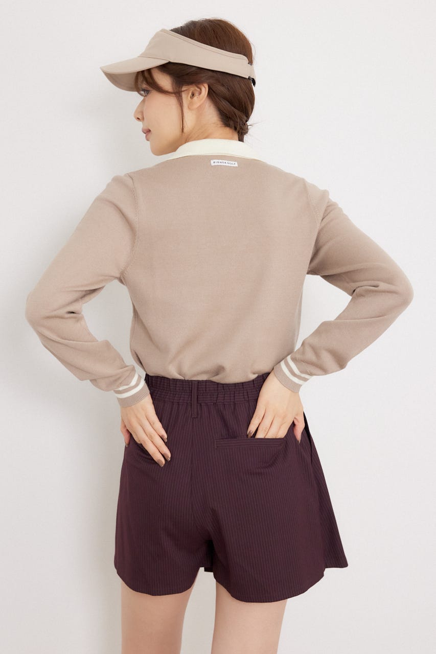 【一部店舗・WEB限定】【RIENDA GOLF】配色スキッパーニットトップス BEG M
