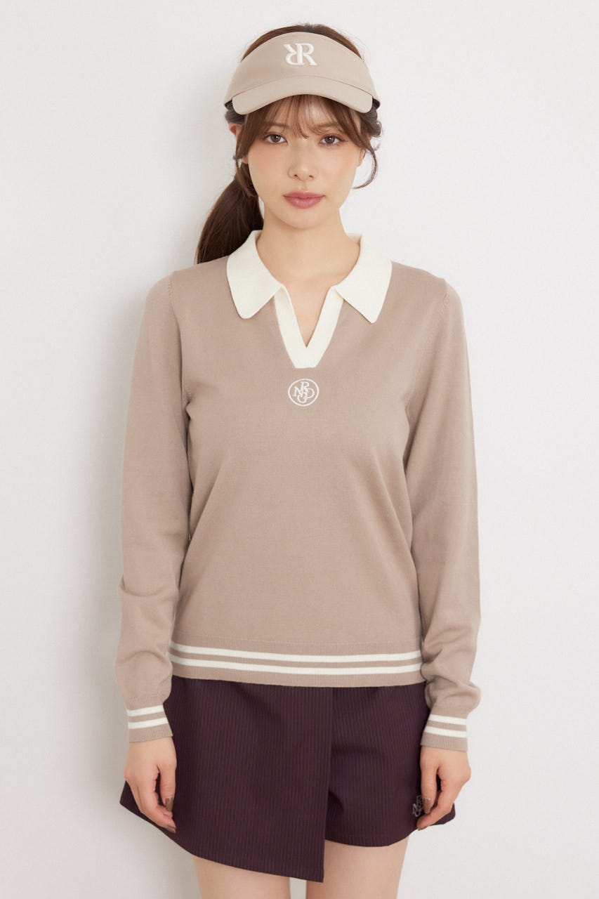 【一部店舗・WEB限定】【RIENDA GOLF】配色スキッパーニットトップス BEG M