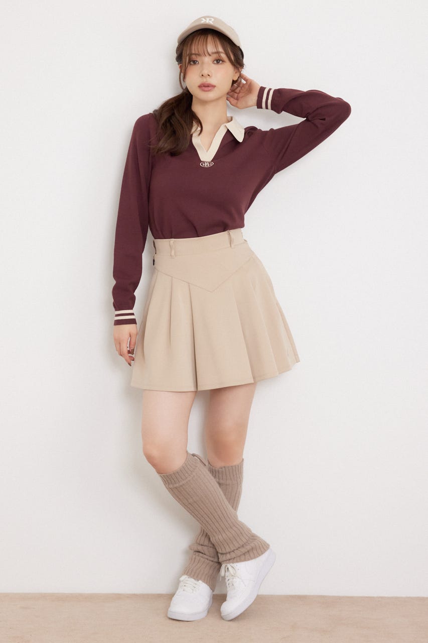 【一部店舗・WEB限定】【RIENDA GOLF】配色スキッパーニットトップス RED M