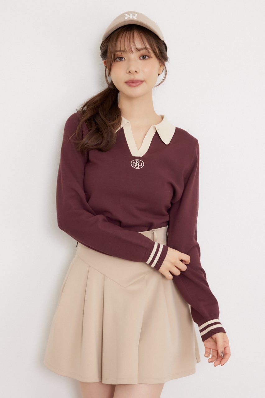 【一部店舗・WEB限定】【RIENDA GOLF】配色スキッパーニットトップス RED M