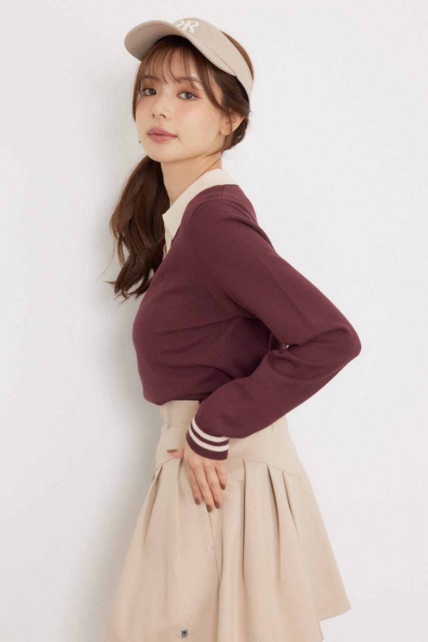 【一部店舗・WEB限定】【RIENDA GOLF】配色スキッパーニットトップス RED M