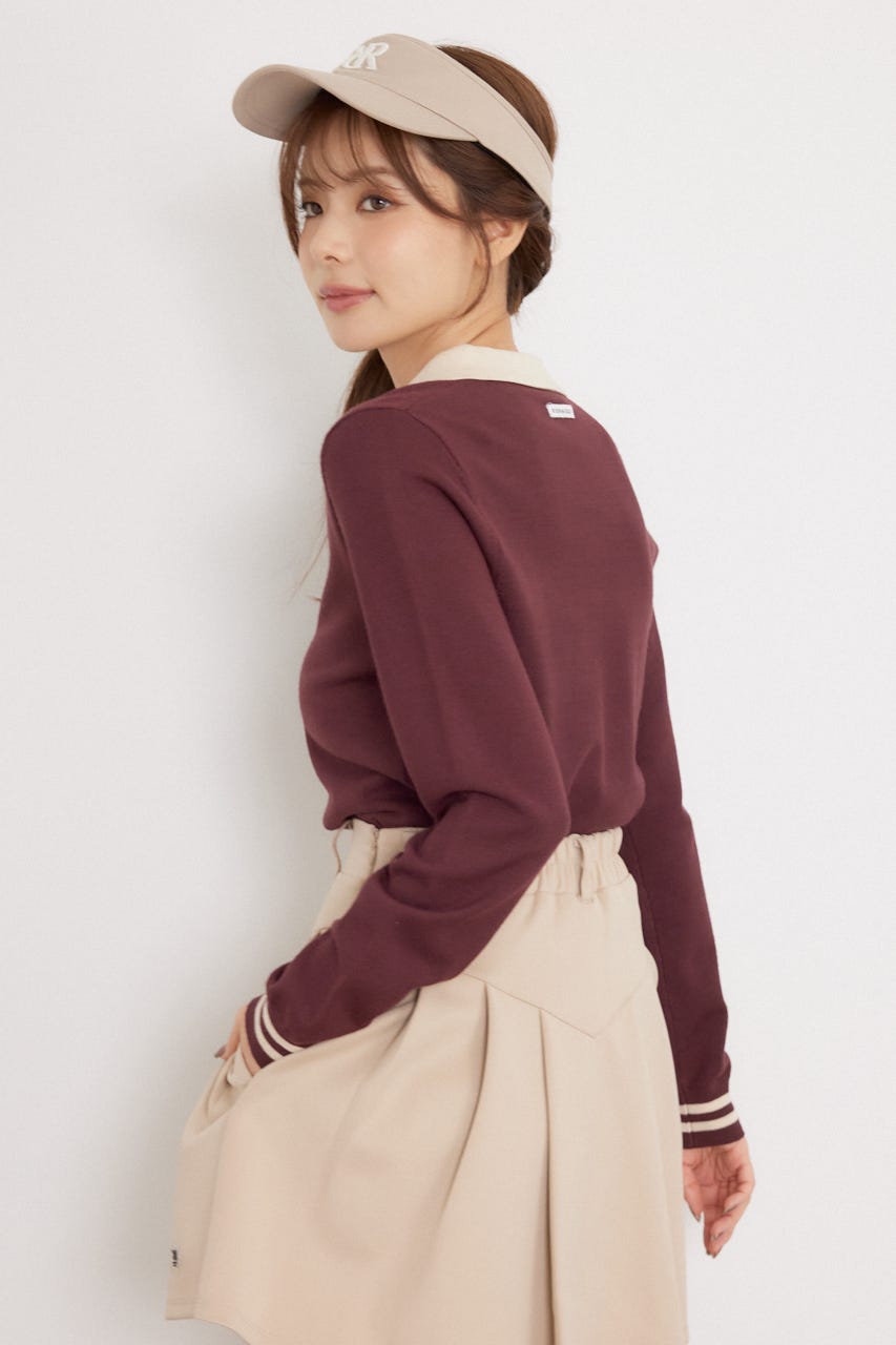 【一部店舗・WEB限定】【RIENDA GOLF】配色スキッパーニットトップス RED M