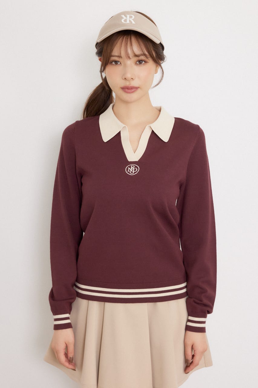 【一部店舗・WEB限定】【RIENDA GOLF】配色スキッパーニットトップス RED M