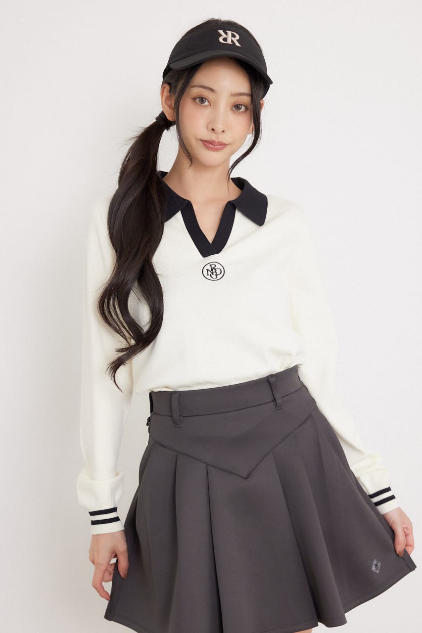 【一部店舗・WEB限定】【RIENDA GOLF】配色スキッパーニットトップス WHT S
