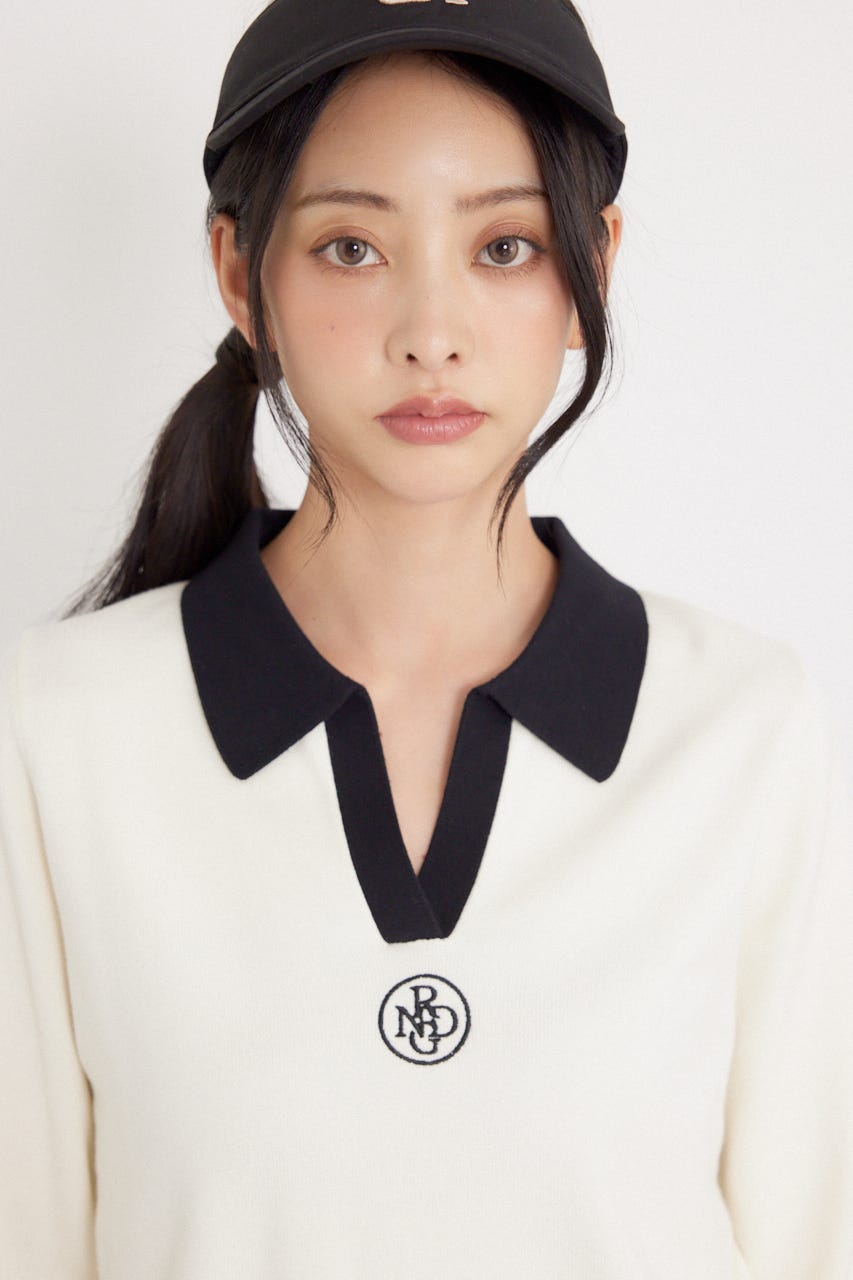 【一部店舗・WEB限定】【RIENDA GOLF】配色スキッパーニットトップス WHT S