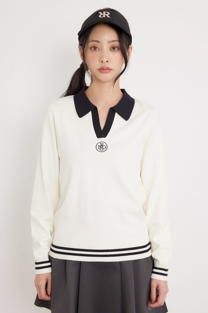 【一部店舗・WEB限定】【RIENDA GOLF】配色スキッパーニットトップス WHT S