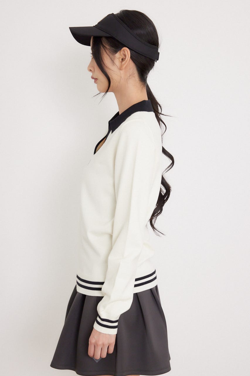 【一部店舗・WEB限定】【RIENDA GOLF】配色スキッパーニットトップス WHT S
