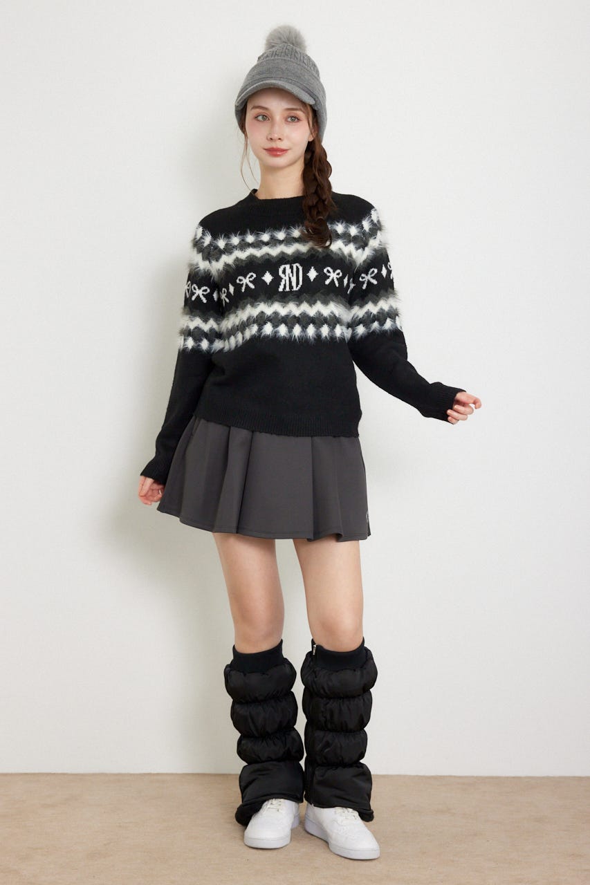 【一部店舗・WEB限定】【RIENDA GOLF】ノルディック柄襟付きニットトップス BLK M