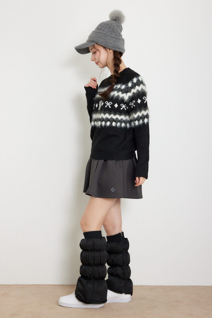 【一部店舗・WEB限定】【RIENDA GOLF】ノルディック柄襟付きニットトップス BLK M