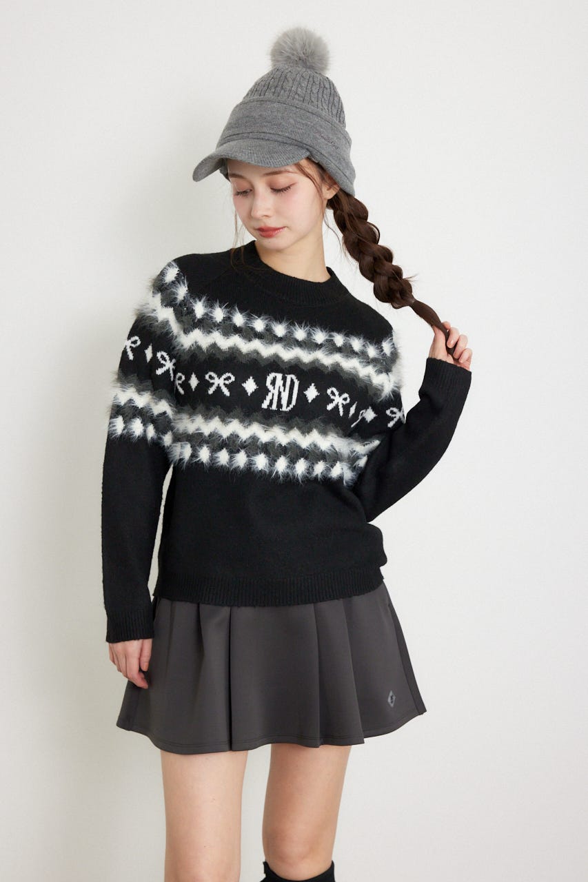 【一部店舗・WEB限定】【RIENDA GOLF】ノルディック柄襟付きニットトップス BLK M