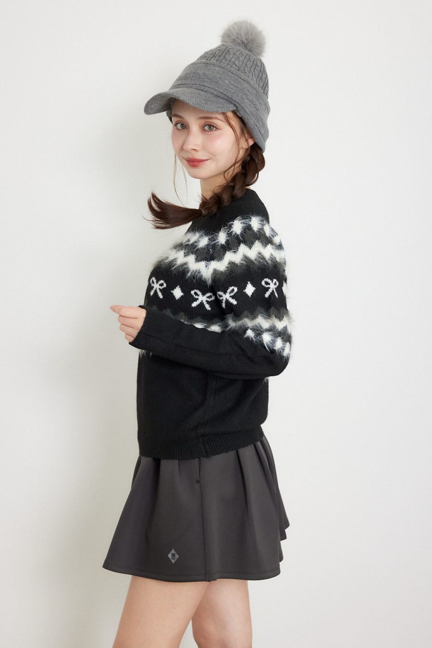 【一部店舗・WEB限定】【RIENDA GOLF】ノルディック柄襟付きニットトップス BLK M
