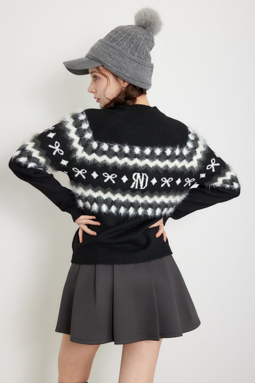 【一部店舗・WEB限定】【RIENDA GOLF】ノルディック柄襟付きニットトップス BLK M