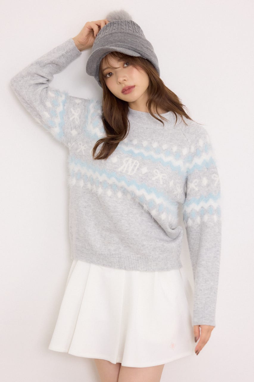 【一部店舗・WEB限定】【RIENDA GOLF】ノルディック柄襟付きニットトップス GRY M