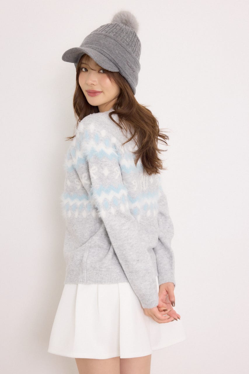 【一部店舗・WEB限定】【RIENDA GOLF】ノルディック柄襟付きニットトップス GRY M