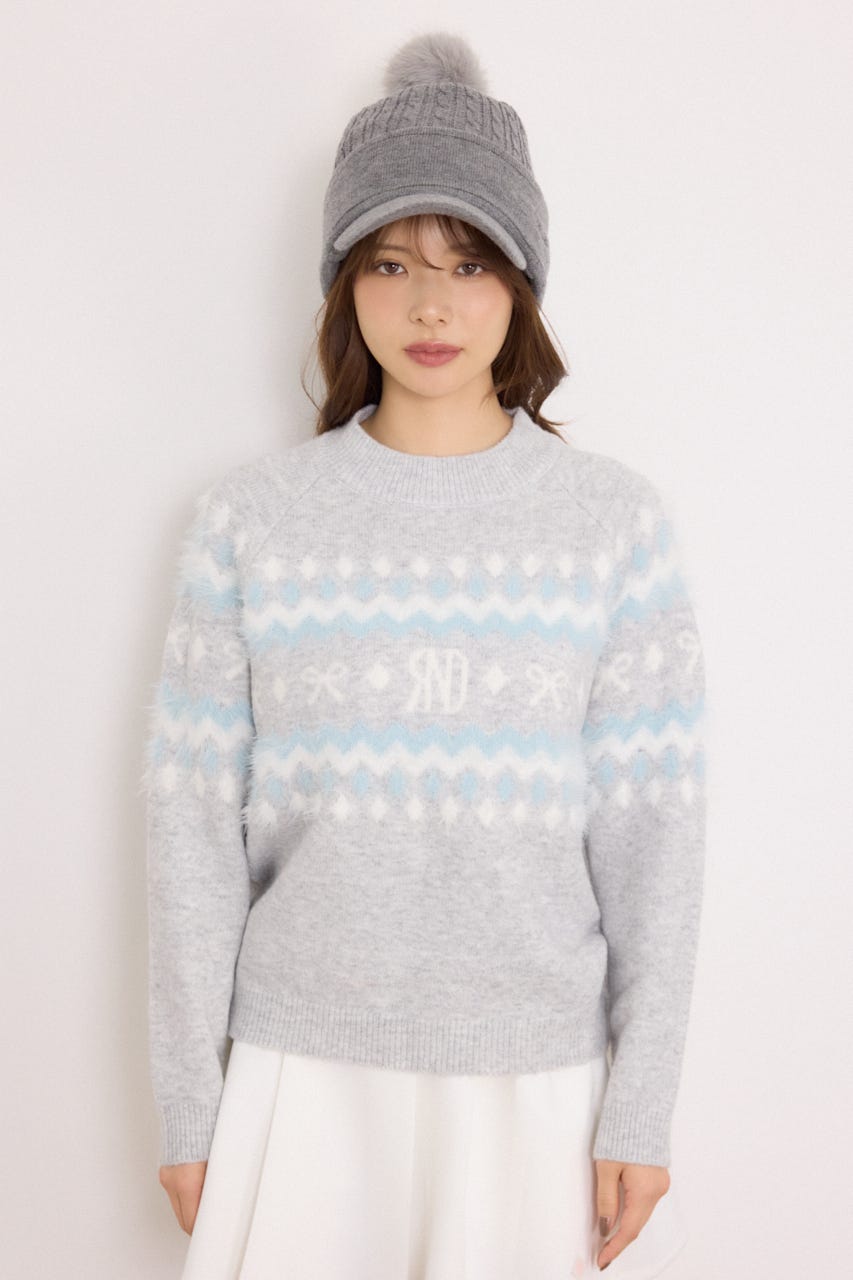 【一部店舗・WEB限定】【RIENDA GOLF】ノルディック柄襟付きニットトップス GRY M