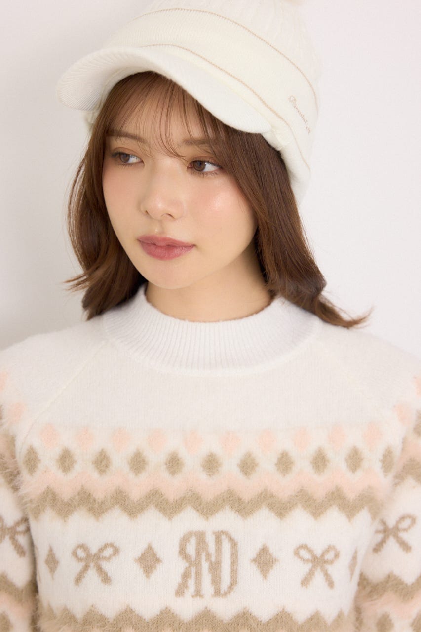 【一部店舗・WEB限定】【RIENDA GOLF】ノルディック柄襟付きニットトップス WHT M