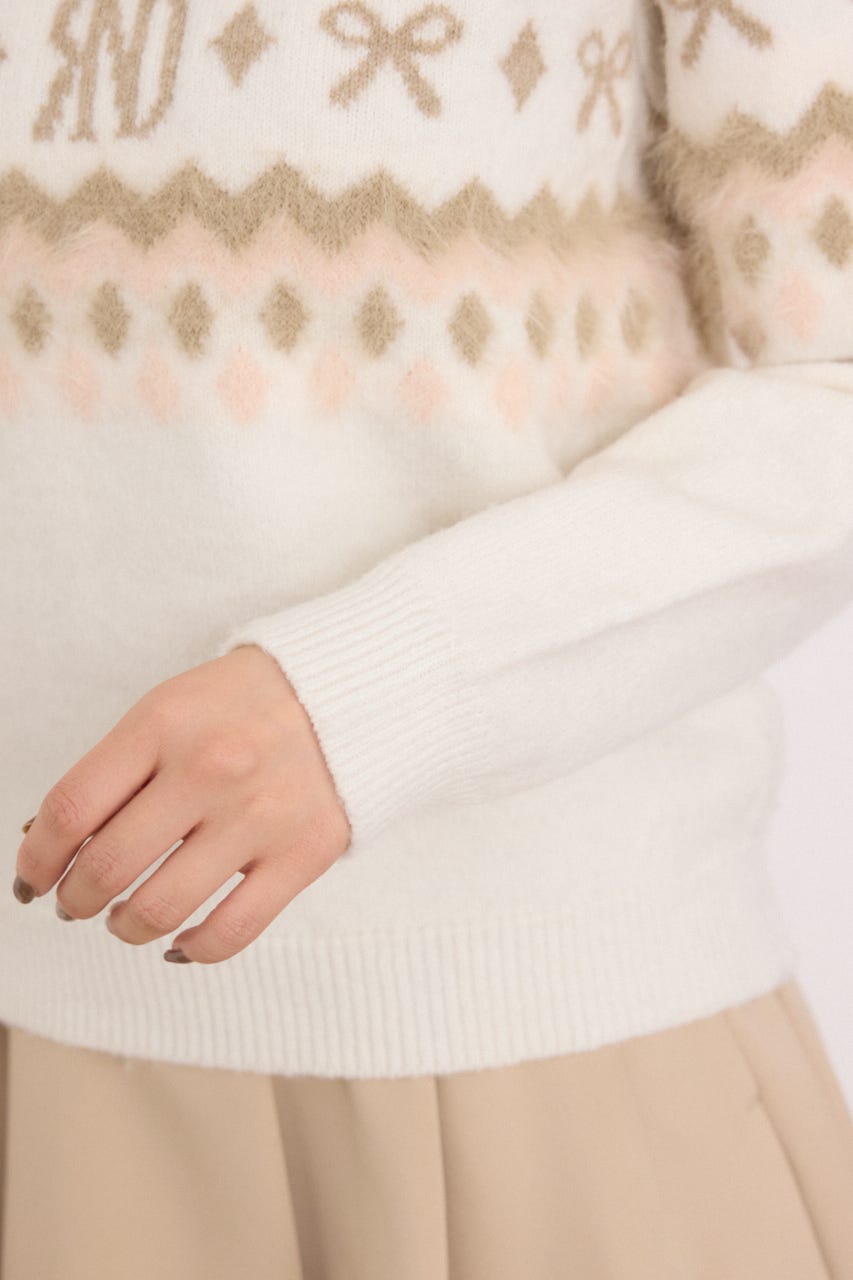 【一部店舗・WEB限定】【RIENDA GOLF】ノルディック柄襟付きニットトップス WHT M