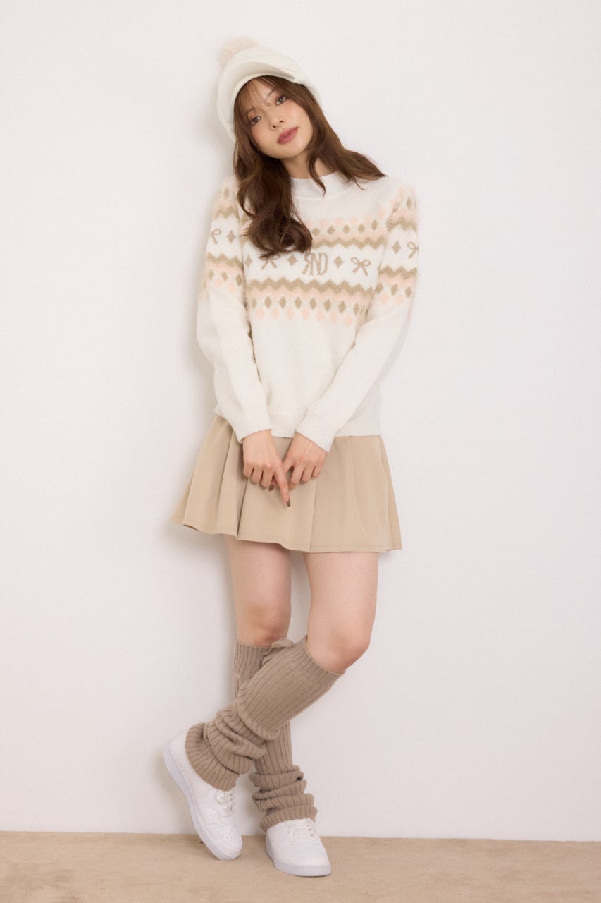【一部店舗・WEB限定】【RIENDA GOLF】ノルディック柄襟付きニットトップス WHT M