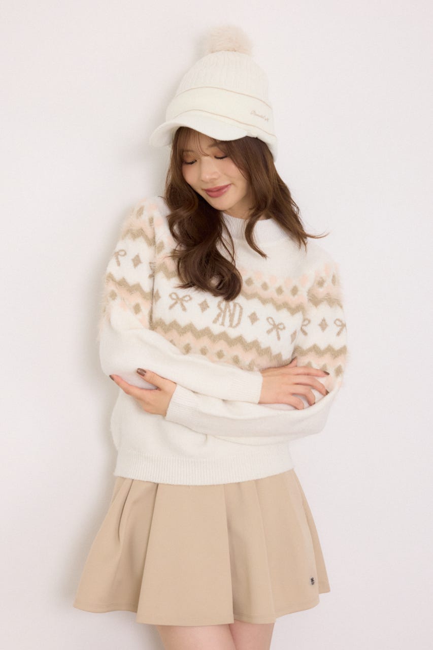 【一部店舗・WEB限定】【RIENDA GOLF】ノルディック柄襟付きニットトップス WHT M