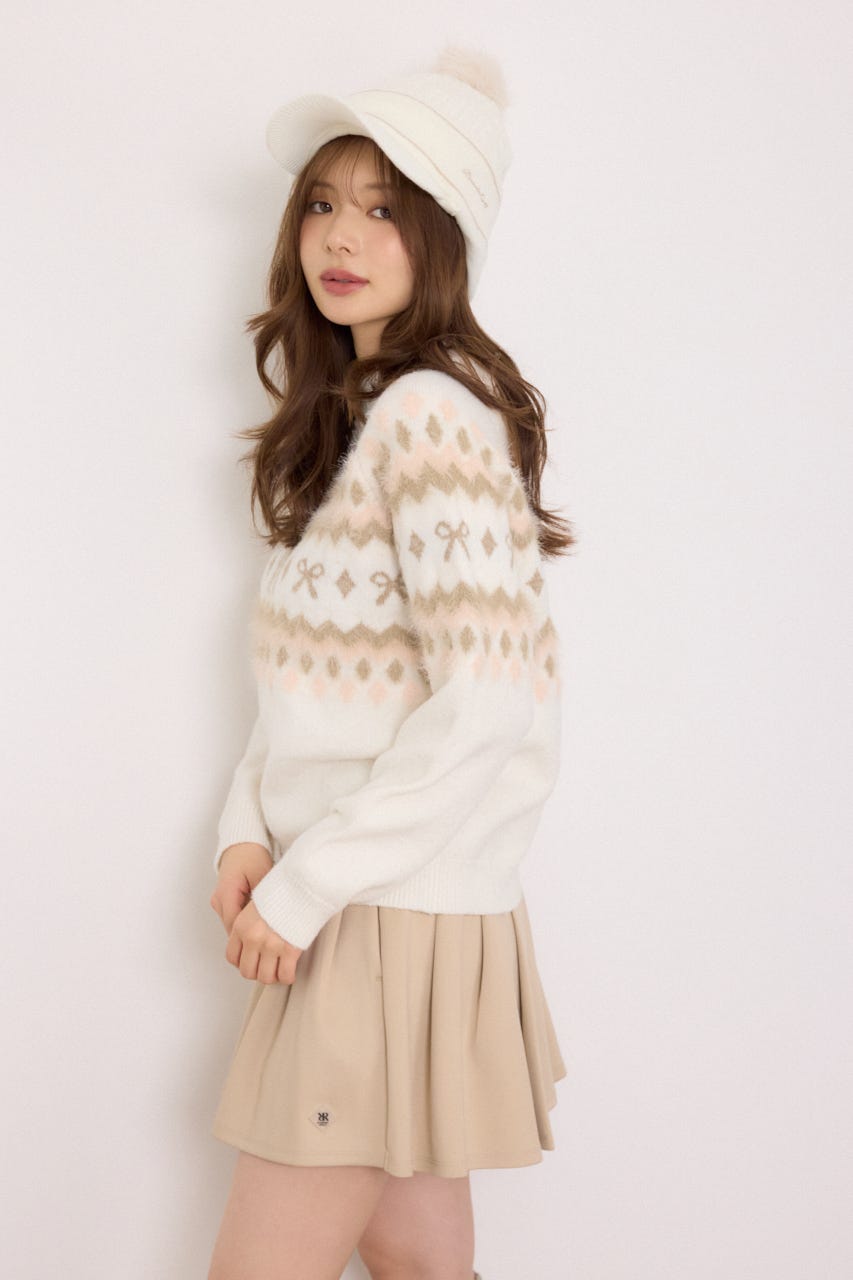 【一部店舗・WEB限定】【RIENDA GOLF】ノルディック柄襟付きニットトップス WHT M