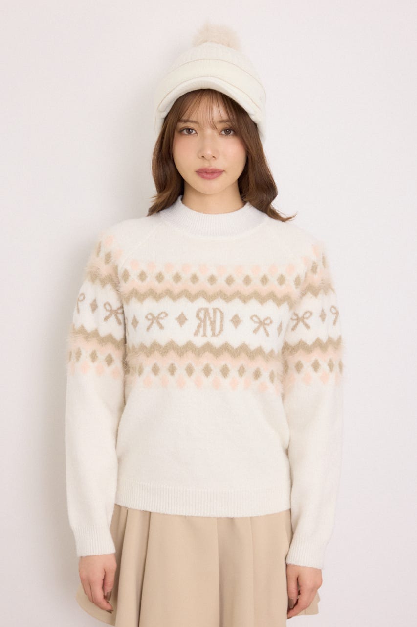 【一部店舗・WEB限定】【RIENDA GOLF】ノルディック柄襟付きニットトップス WHT M