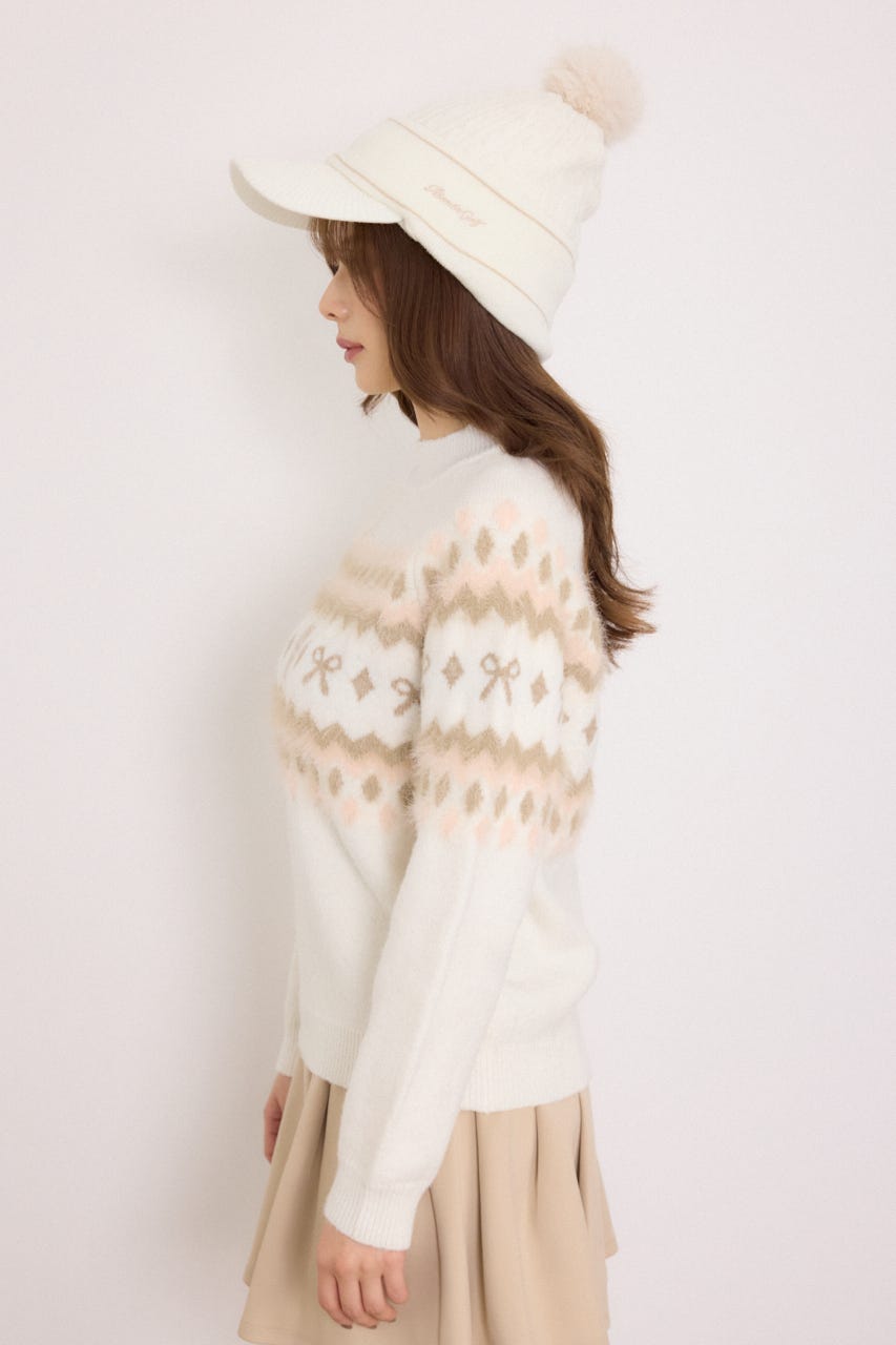 【一部店舗・WEB限定】【RIENDA GOLF】ノルディック柄襟付きニットトップス WHT M