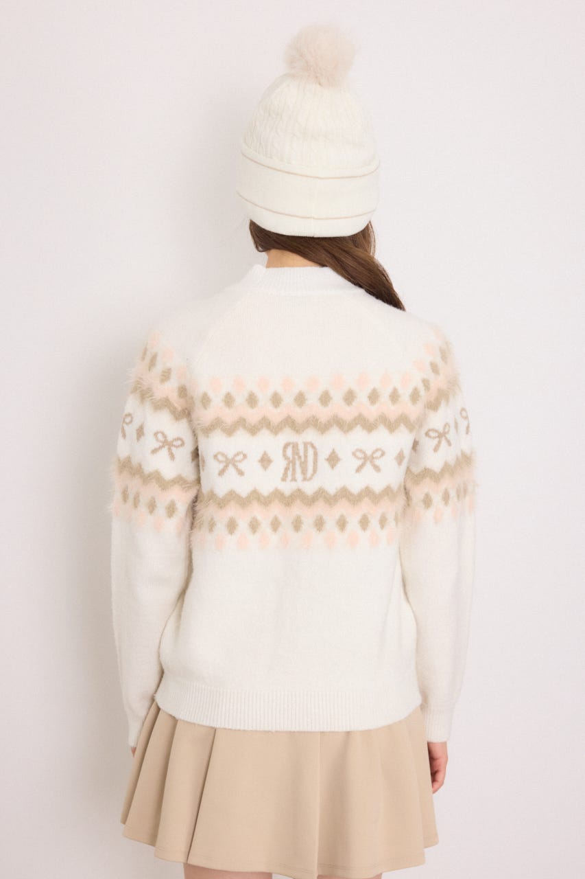【一部店舗・WEB限定】【RIENDA GOLF】ノルディック柄襟付きニットトップス WHT M