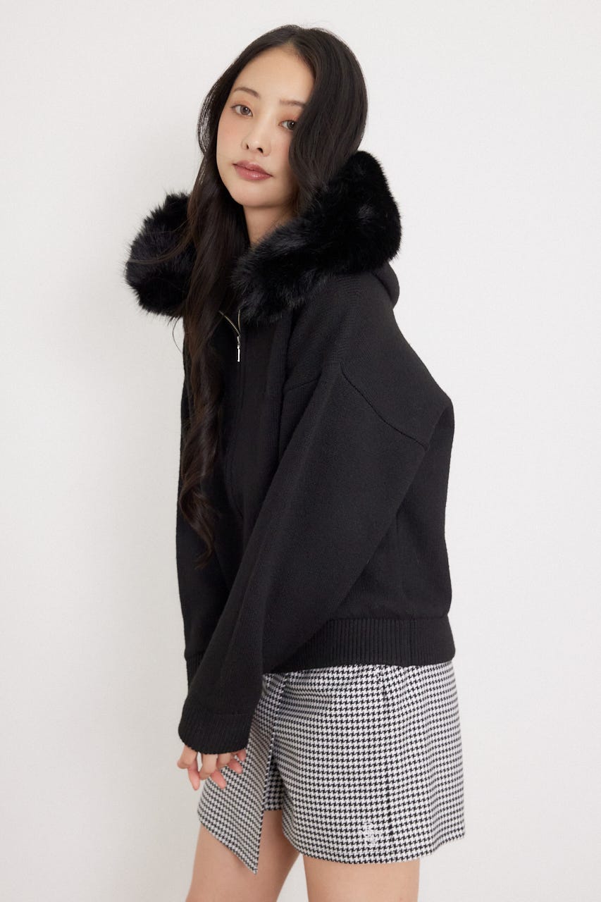 【一部店舗・WEB限定】【RIENDA GOLF】ファー付きニットパーカー BLK S