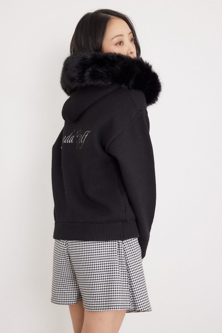 【一部店舗・WEB限定】【RIENDA GOLF】ファー付きニットパーカー BLK S