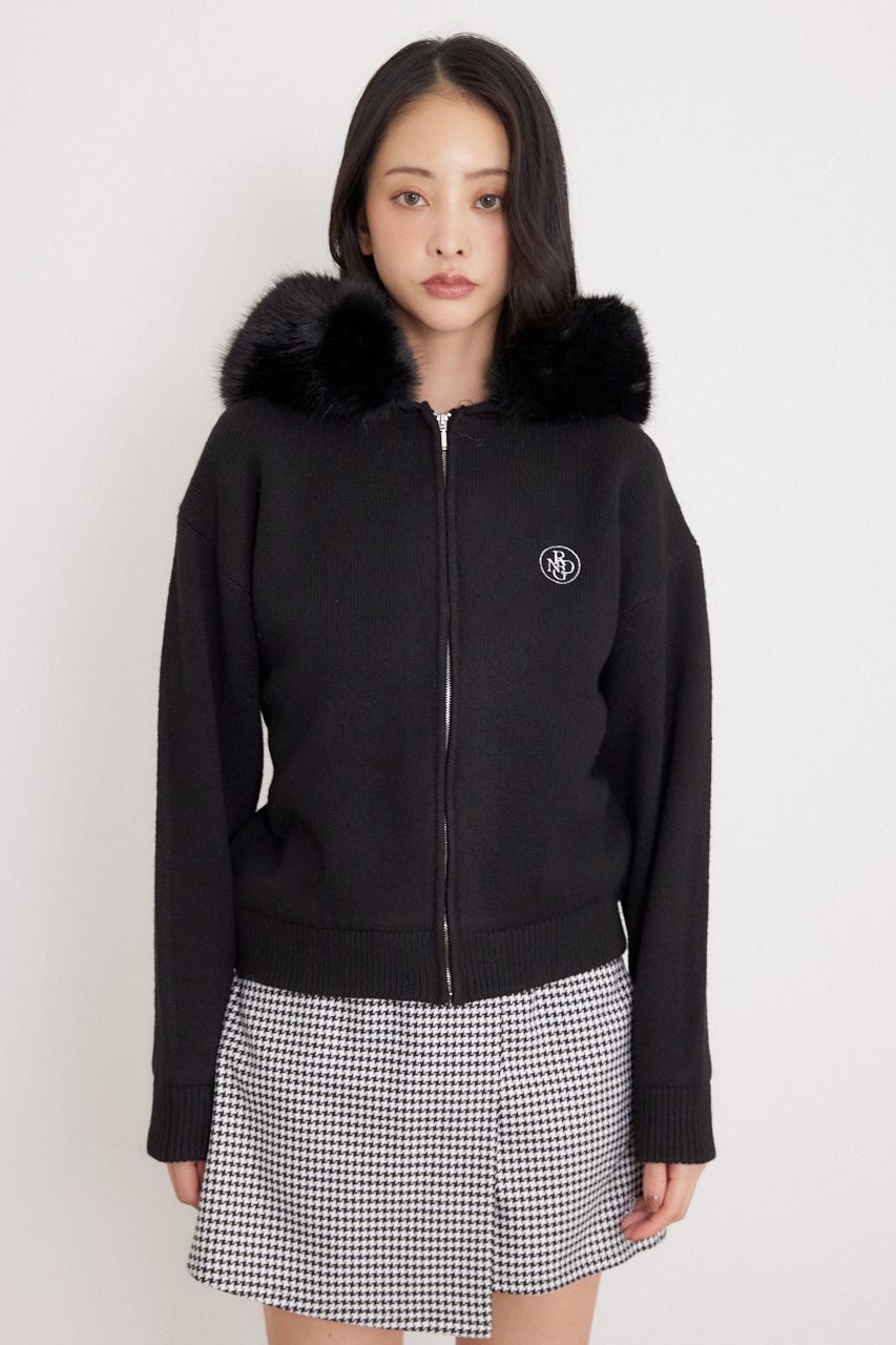 【一部店舗・WEB限定】【RIENDA GOLF】ファー付きニットパーカー BLK S
