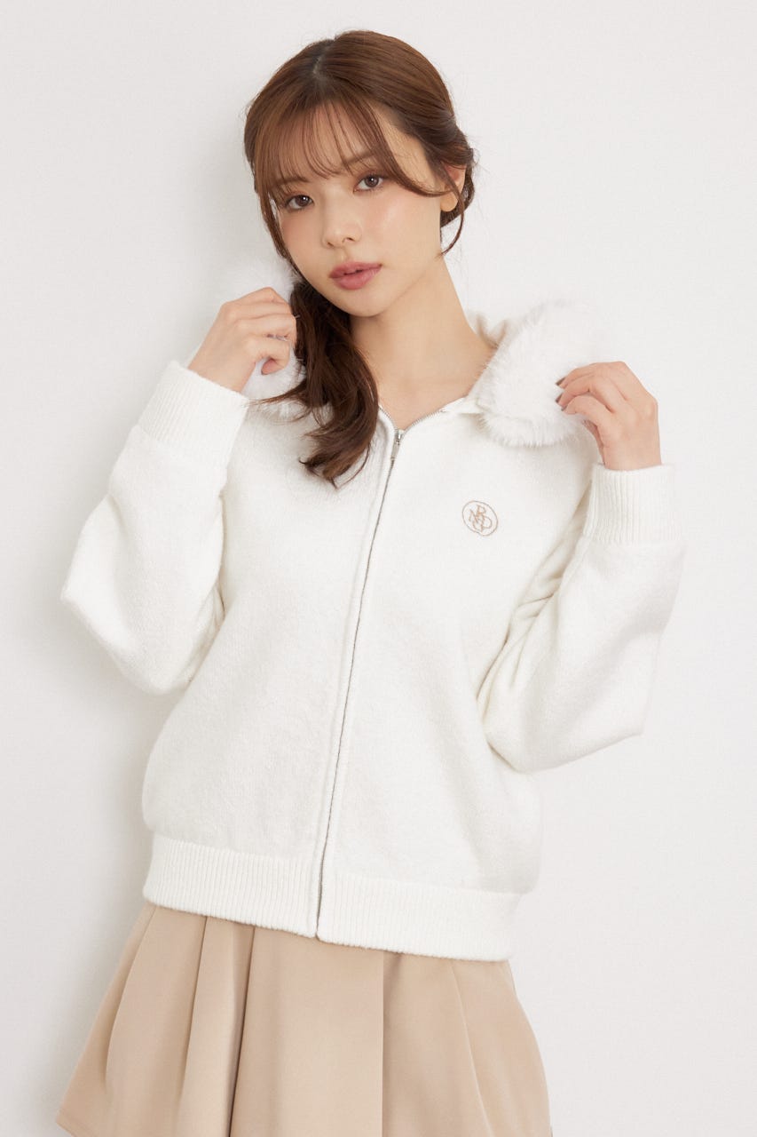【一部店舗・WEB限定】【RIENDA GOLF】ファー付きニットパーカー WHT S