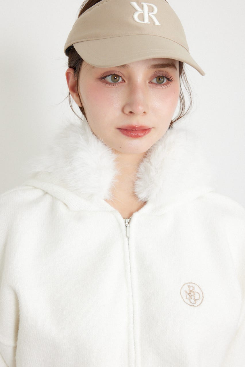 【一部店舗・WEB限定】【RIENDA GOLF】ファー付きニットパーカー WHT S
