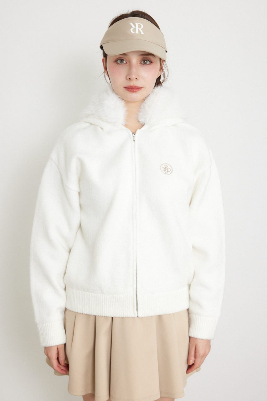 【一部店舗・WEB限定】【RIENDA GOLF】ファー付きニットパーカー WHT S