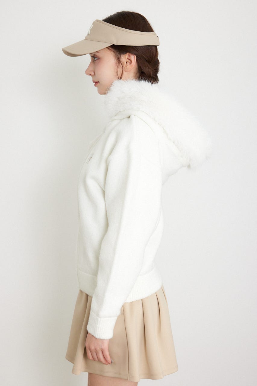 【一部店舗・WEB限定】【RIENDA GOLF】ファー付きニットパーカー WHT S