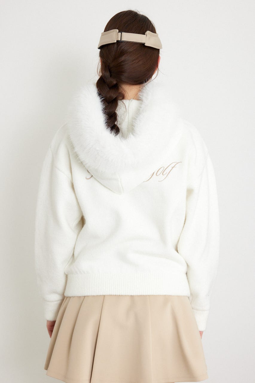 【一部店舗・WEB限定】【RIENDA GOLF】ファー付きニットパーカー WHT S