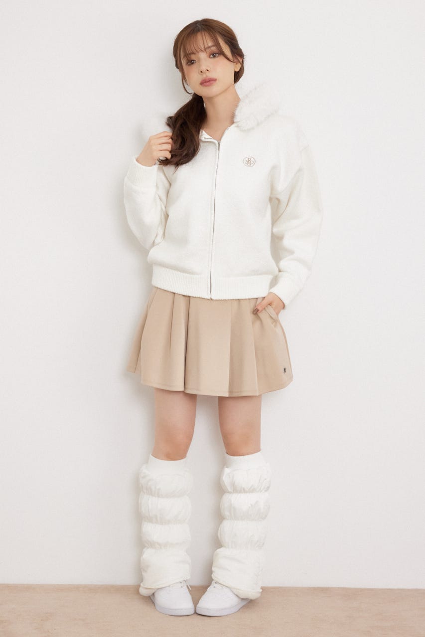 【一部店舗・WEB限定】【RIENDA GOLF】ファー付きニットパーカー WHT S