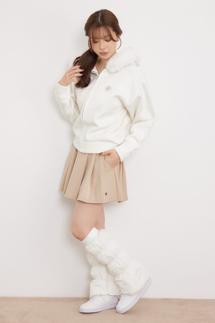【一部店舗・WEB限定】【RIENDA GOLF】ファー付きニットパーカー WHT S
