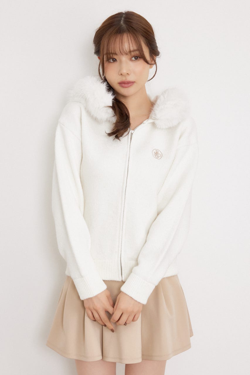 【一部店舗・WEB限定】【RIENDA GOLF】ファー付きニットパーカー WHT S