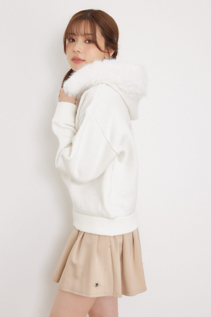 【一部店舗・WEB限定】【RIENDA GOLF】ファー付きニットパーカー WHT S