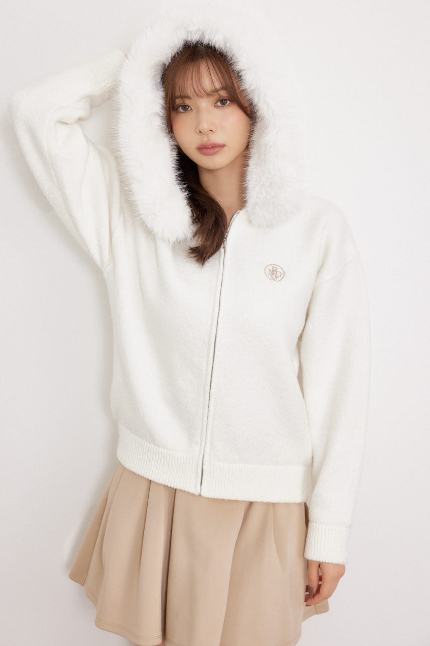 【一部店舗・WEB限定】【RIENDA GOLF】ファー付きニットパーカー WHT S