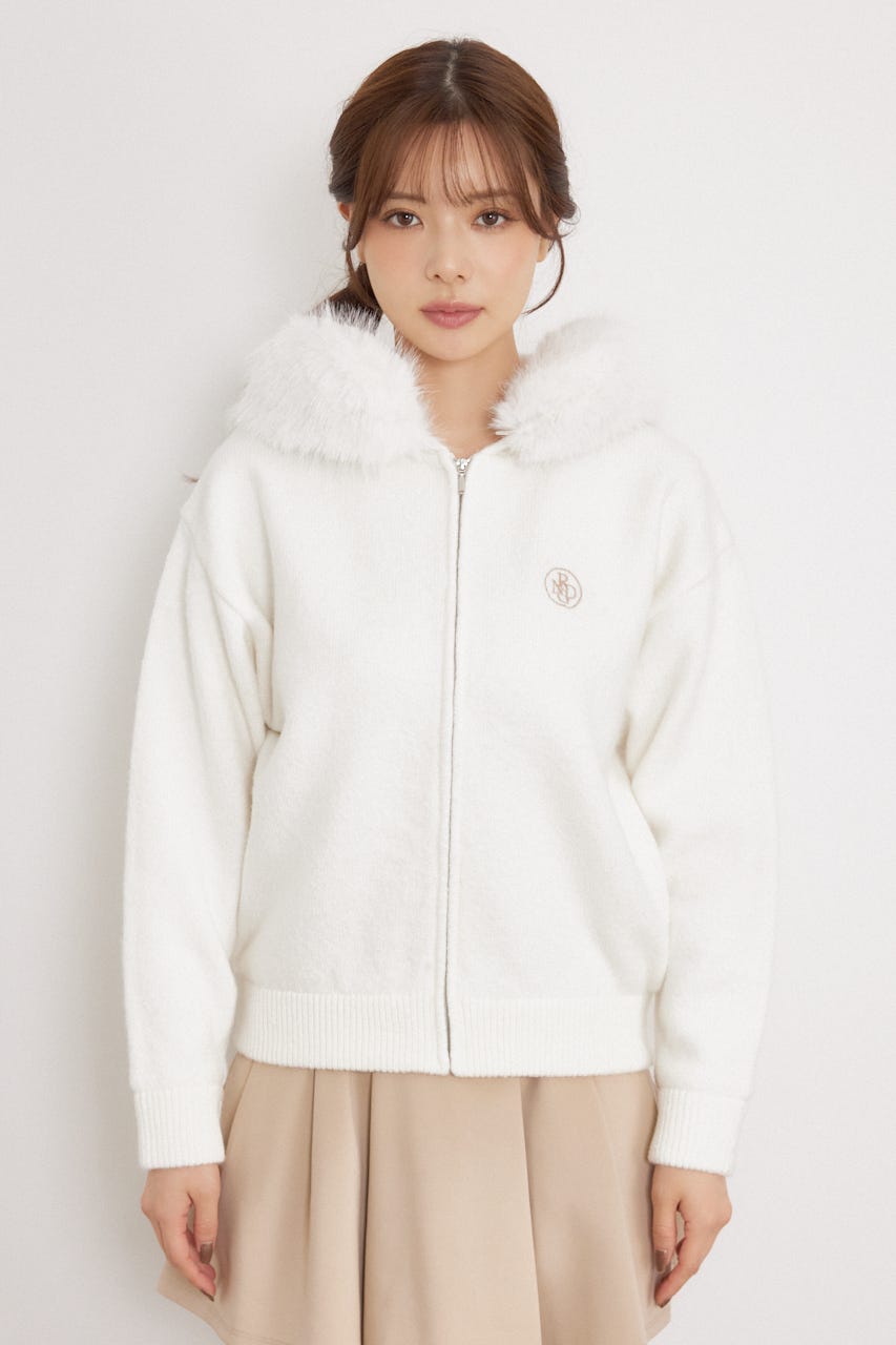 【一部店舗・WEB限定】【RIENDA GOLF】ファー付きニットパーカー WHT S