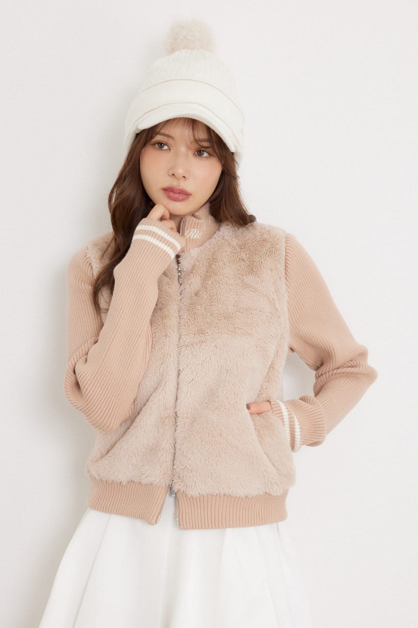 【一部店舗・WEB限定】【RIENDA GOLF】中綿ファーコンビニットブルゾン BEG S