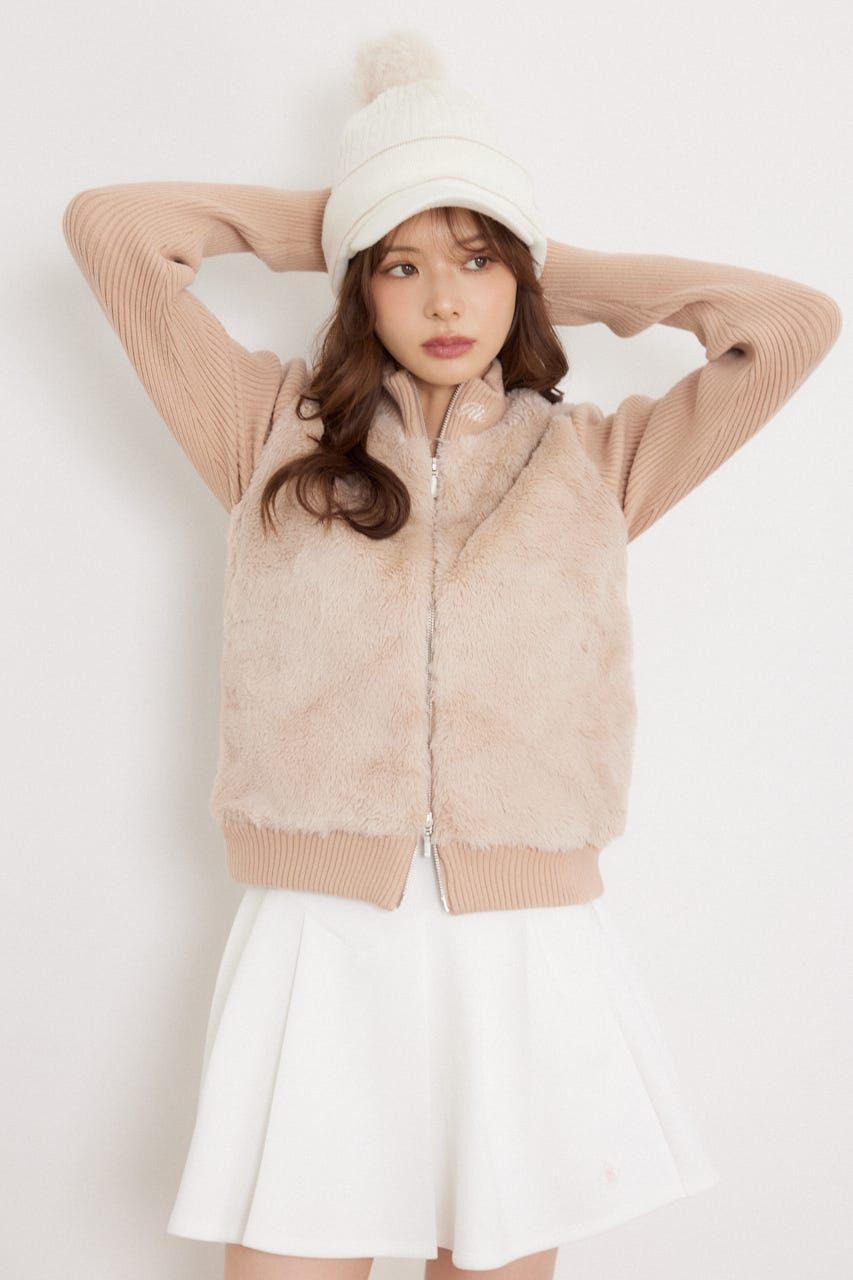 【一部店舗・WEB限定】【RIENDA GOLF】中綿ファーコンビニットブルゾン BEG S